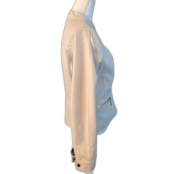 Apt 9 Cream Faux Leather with Zipper Pockets Womens Zip Jacket Size S - Picture 3 of 6
